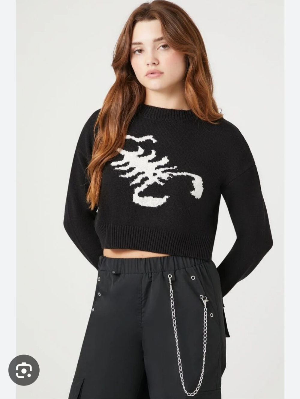NWT Forever21 Knit Scorpion Cropped Sweater- Black - Picture 10 of 11